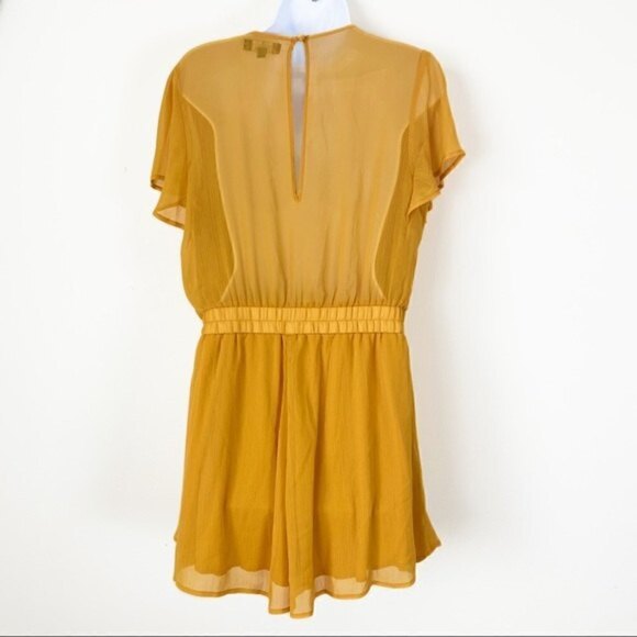 TRIXXI Mustard Yellow Orange Summer Chiffon Romper Shorts Flowy Size Large Boho - Picture 5 of 6